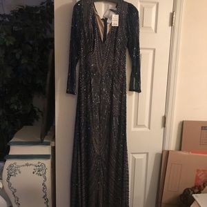 Navy beaded evening gown